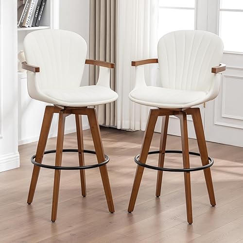 Miniatura 20 de LUNLING Taburetes de altura de mostrador de 26 pulgadas, taburetes de bar modernos de mediados de siglo, taburete de isla de cocina de piel