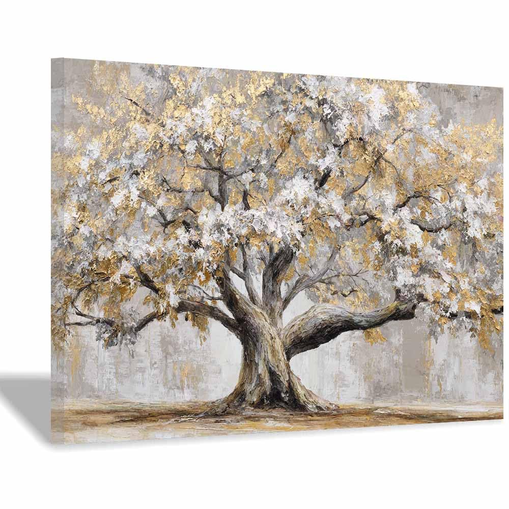 HOQIU Tree Of Life Wall Art Starry Golden Tree canvas prints, nature wall art, for Bathroom Home Office Decor(Multicolor)-60x80cm Framed