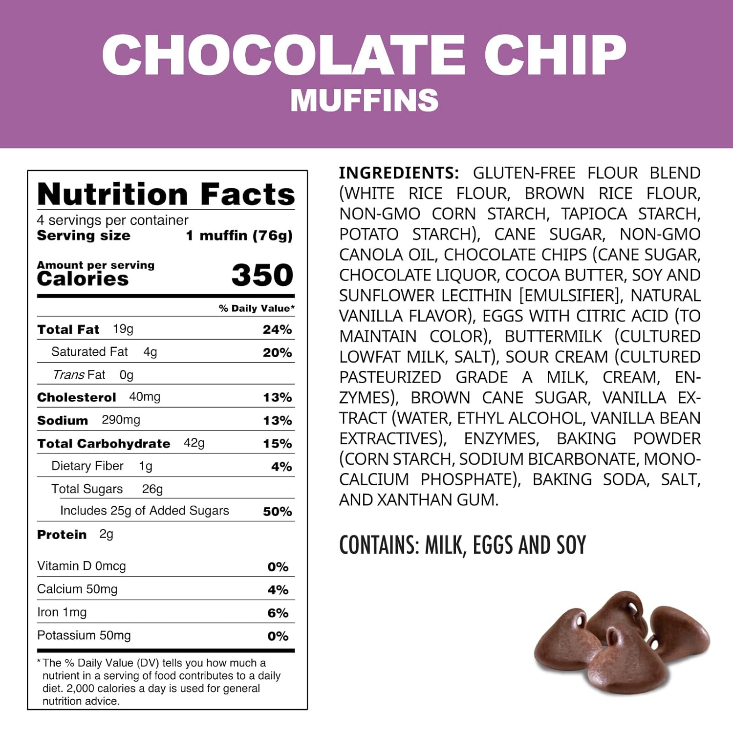 Antonina's Gluten-Free Bakery Chocolate Chip Muffins | Certified Gluten-Free | Nut Free | Peanut Free | Taste Homemade | Eight 4-Packs (32 Muffins)