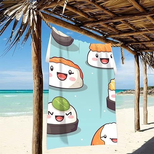 Miniatura 3 de Bonita toalla de playa de sushi de 30 x 60 pulgadas, toalla de baño súper absorbente, toalla ligera de secado rápido para playa, yoga, viajes,