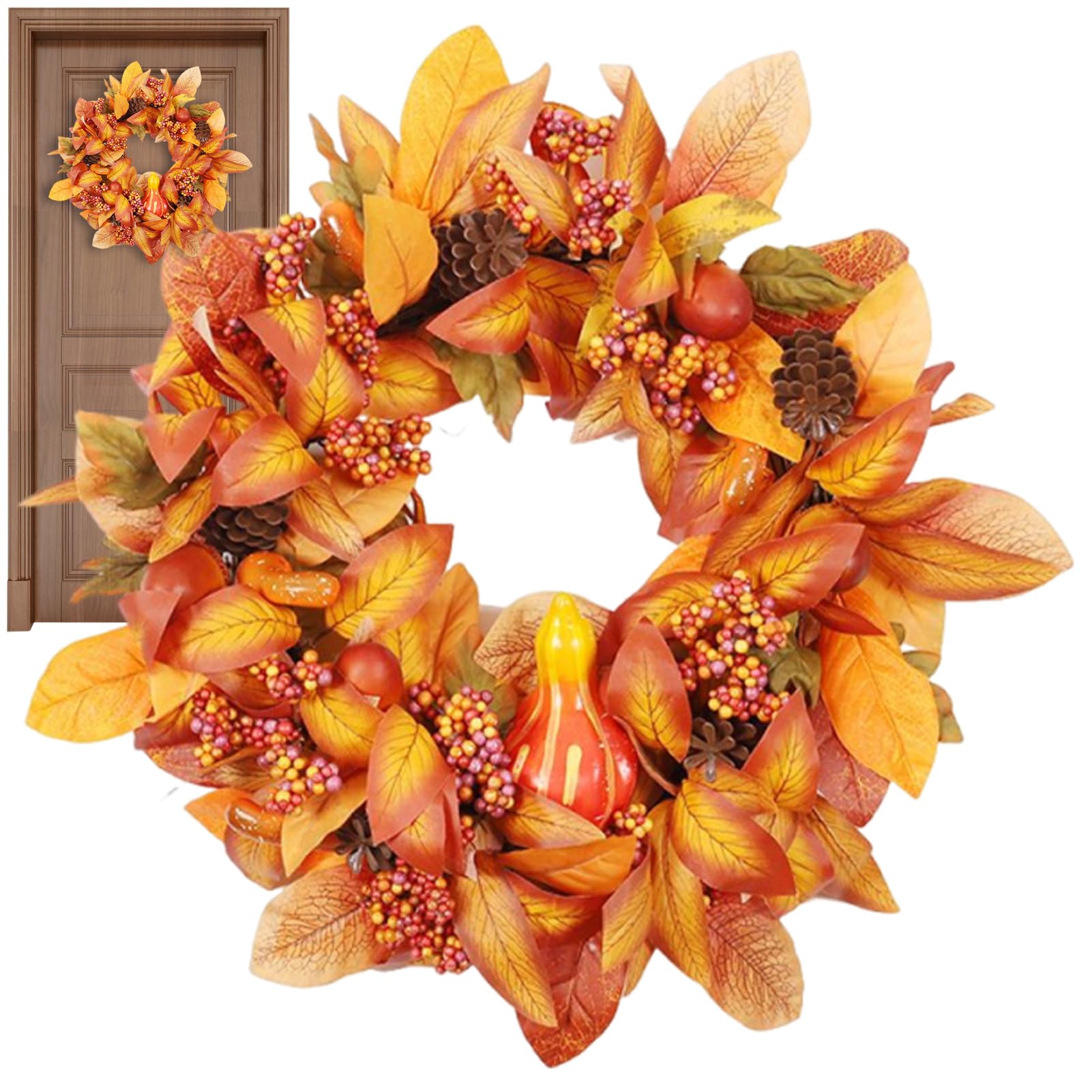 Couronne d'automne de 50 cm à la baies et érable pour porte mur fenêtre