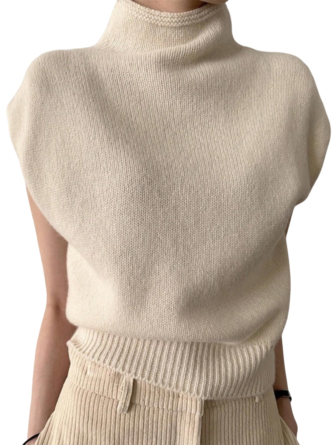 GORGLITTER Womens Mock Neck Sweater Tank Cap Sleeve Trendy Dressy Casual Knit Sweaters Vest