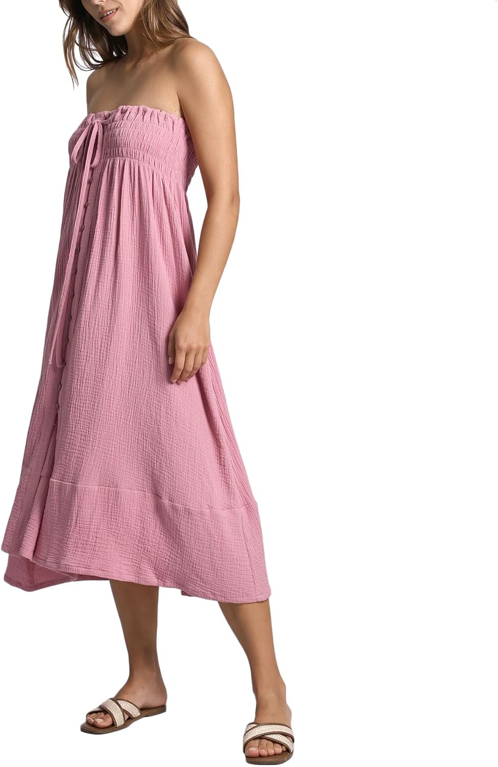 Amazhiyu Women's Summer Beach Crinkle Cotton Gauze Button-Front Slit Maxi Skirt - Image 4