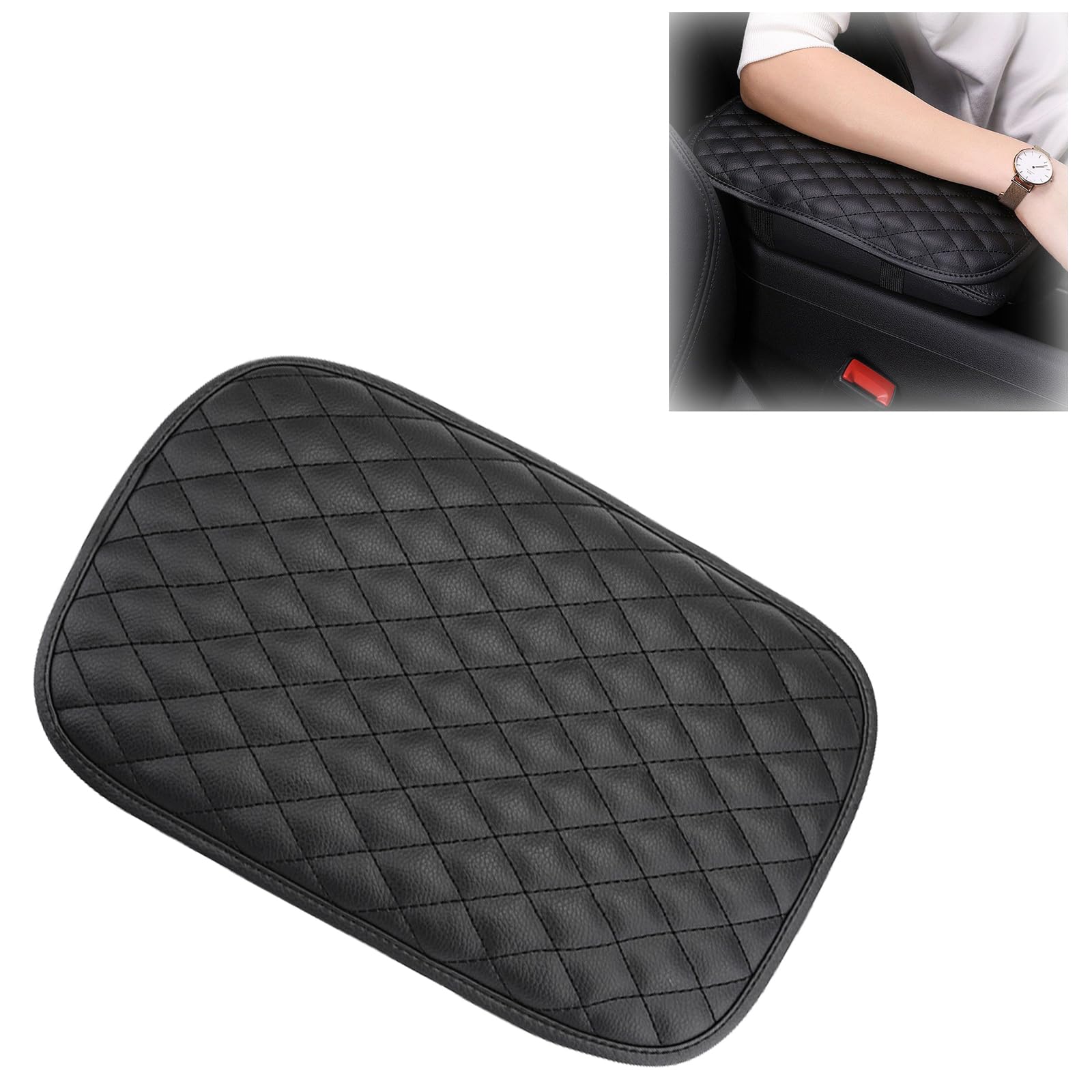 Leather Car Center Console Cover - Waterproof, Anti-slip, Pet Paws Protector - Automotive Interior Accessories - Size S (11.81inx7.87in) - Black