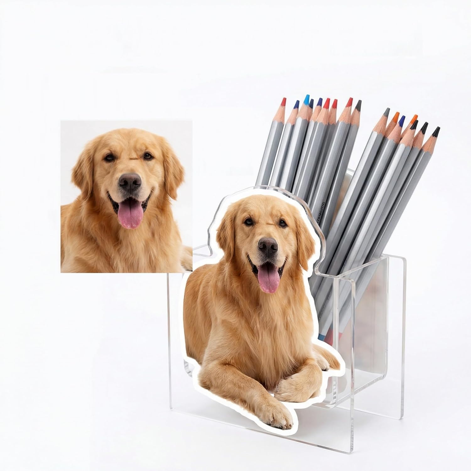 Custom Acrylic Pen Holder with Photo, Personalized Picture Desk Organizer