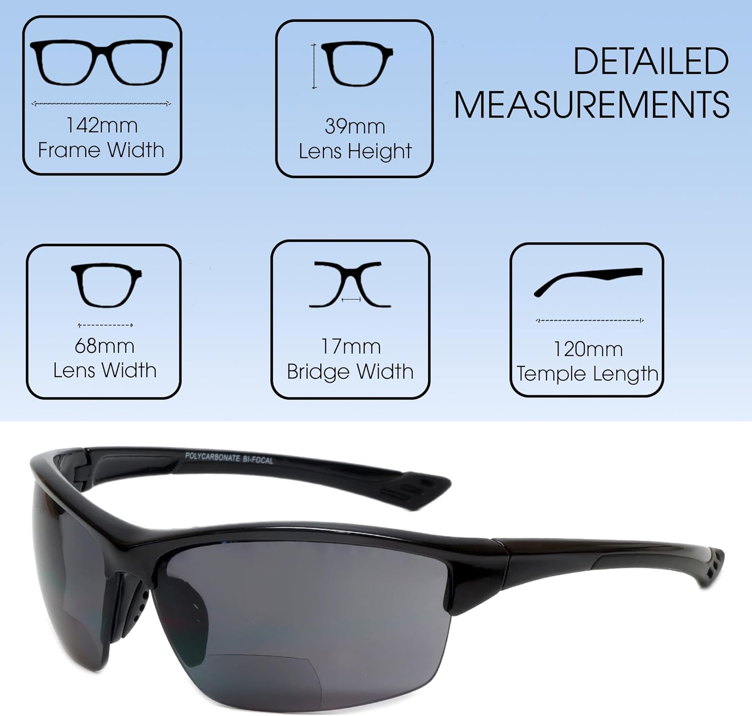 Calabria Sport 202BF Bifocal Reading Safety Glasses Readers Men Women Anti Fog Wrap Around Tinted UV Protection Semi-Rimless