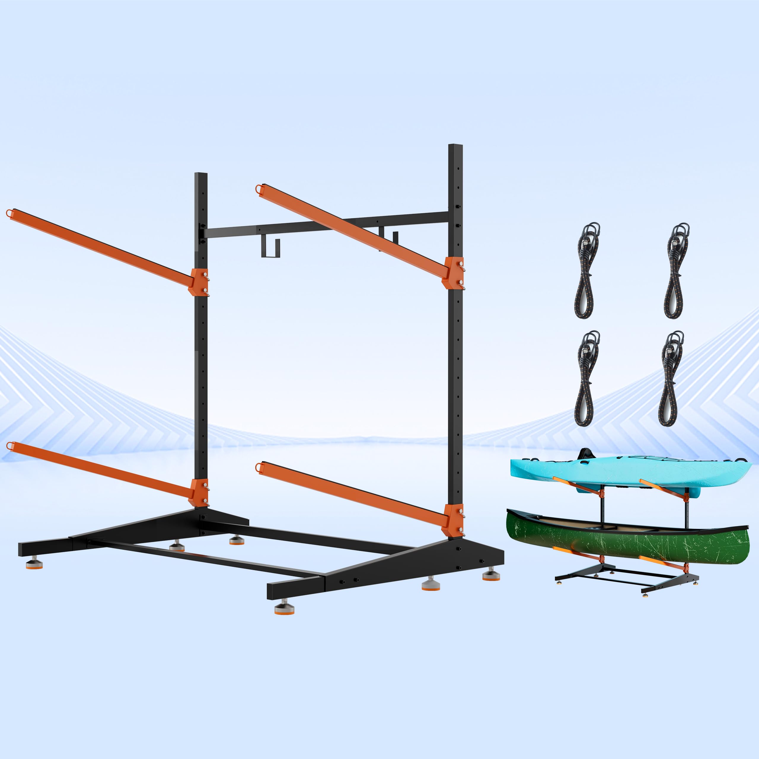 Double Kayak Storage Rack, Adjustable Paddleboard Holder (Orange)