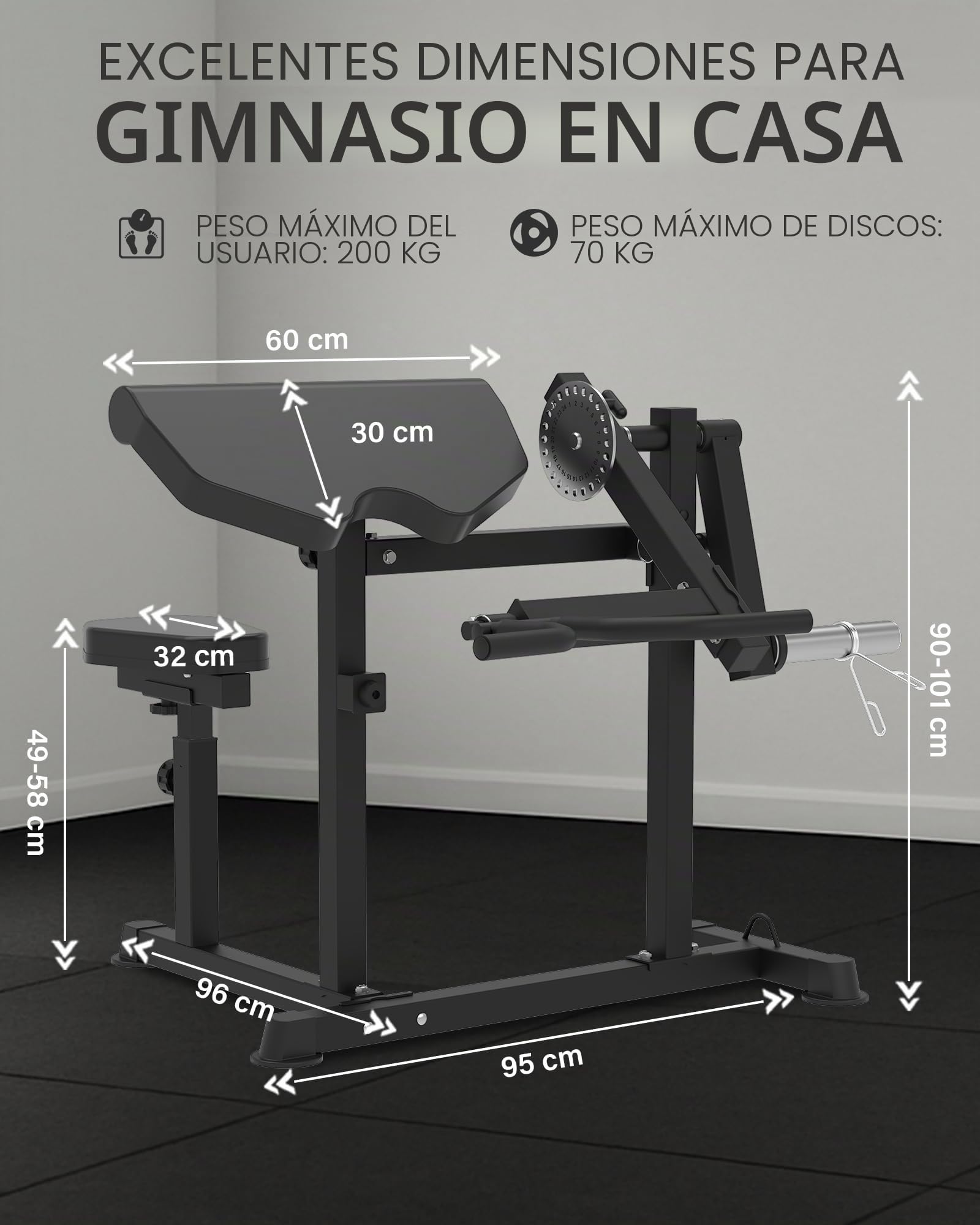 HVO Banco de Bíceps y Tríceps: Banco Ajustable 2-en-1 para Curl de Bíceps y Extensiones de Tríceps Sentado – Banco de Musculación para Entrenamiento de Brazos en Casa, Negro