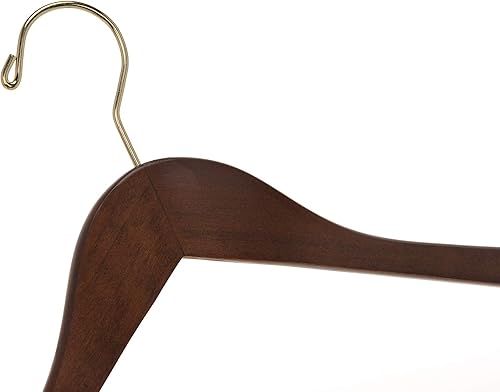 Miniatura 5 de Perchas de madera semicurvadas de calidad, paquete de 10 perchas de madera maciza con acabado liso con gancho giratorio, chaqueta, pantalón, perchas