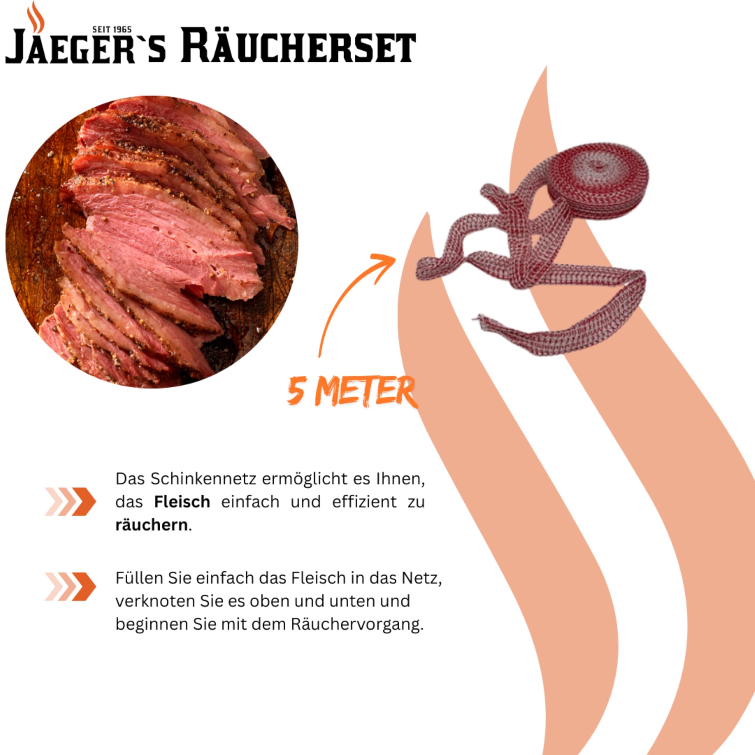 Räucher-Set Hausschlachter – Komplettset zum Fleisch räuchern – inkl. Schinkennetz, Fleischhaken, Edelstahlroste, Räuchermehl & Gewürzwaage – Made in Germany