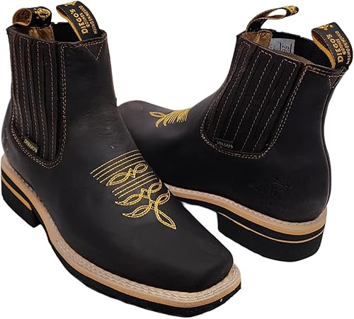 Dona Michi Botas de Tobillo Cortas de Cuero Genuino para Hombre con Punta Cuadrada Hechas a Mano