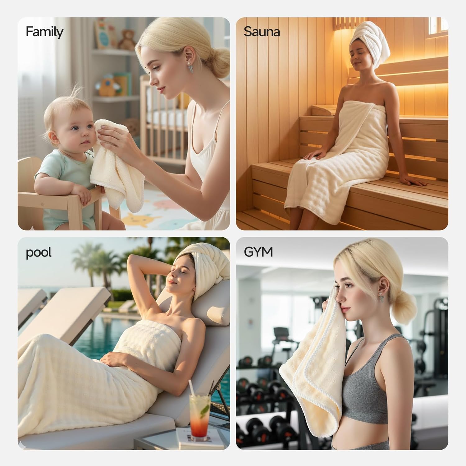 REDKISS 8-Piece Soft Bath Towel Sets, Extra Large 2 Bath Sheet (35×70 in), 2 Hand Towel, 4 Washcloth, Microfiber Quick Dry & Absorbent, Cream Towels for Bathroom - Image 8