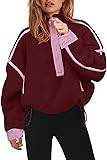 Panadila Womens Half Zip Sherpa Fleece Pullover Soft Oversized Sweatshirt with Pockets Warm Fuzzy Sweater Medium Burgundy