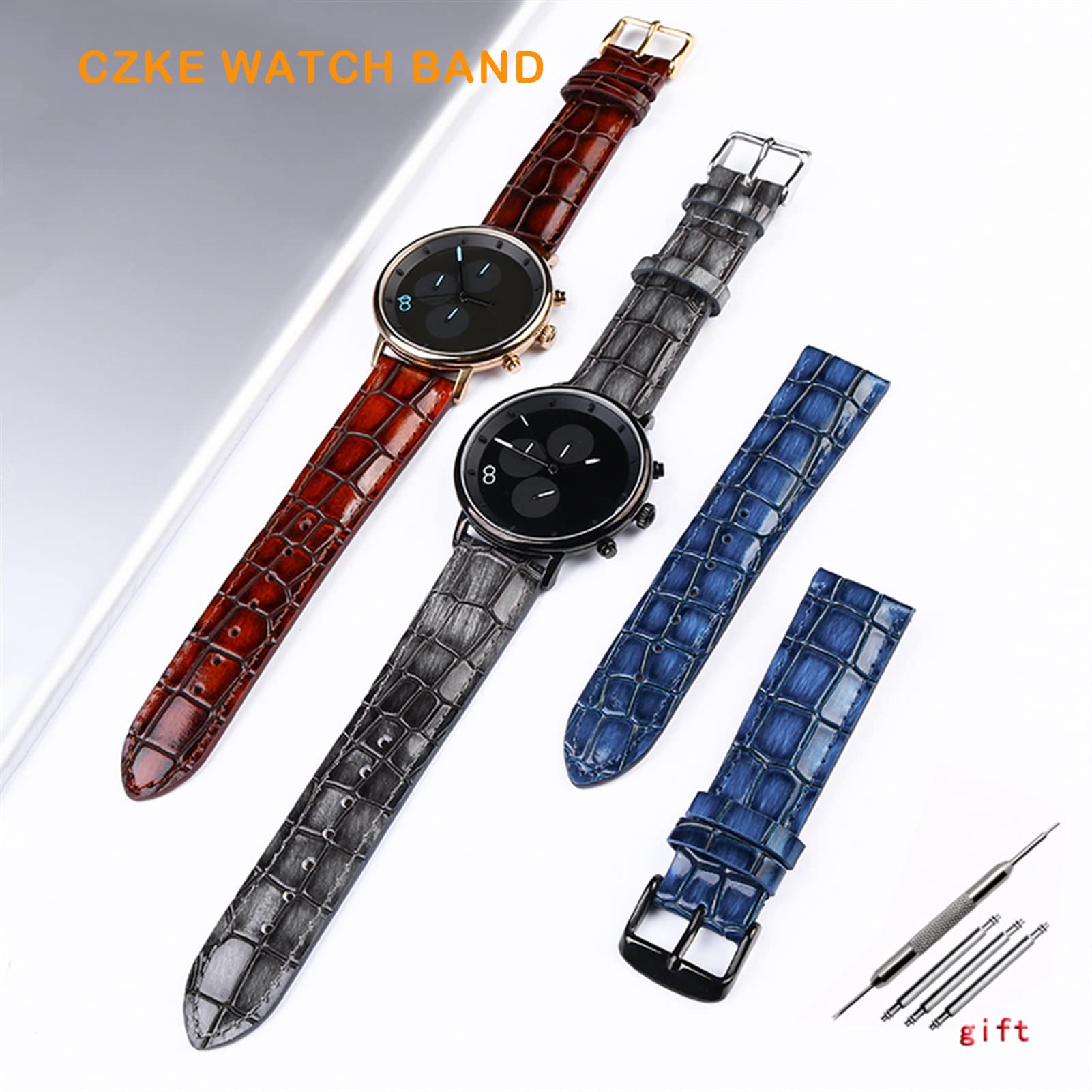 Cinturino In Pelle Con Goffratura A Coccodrillo Da 18 Mm E Fibbia Dorata Sgancio Rapido P - Foto 11