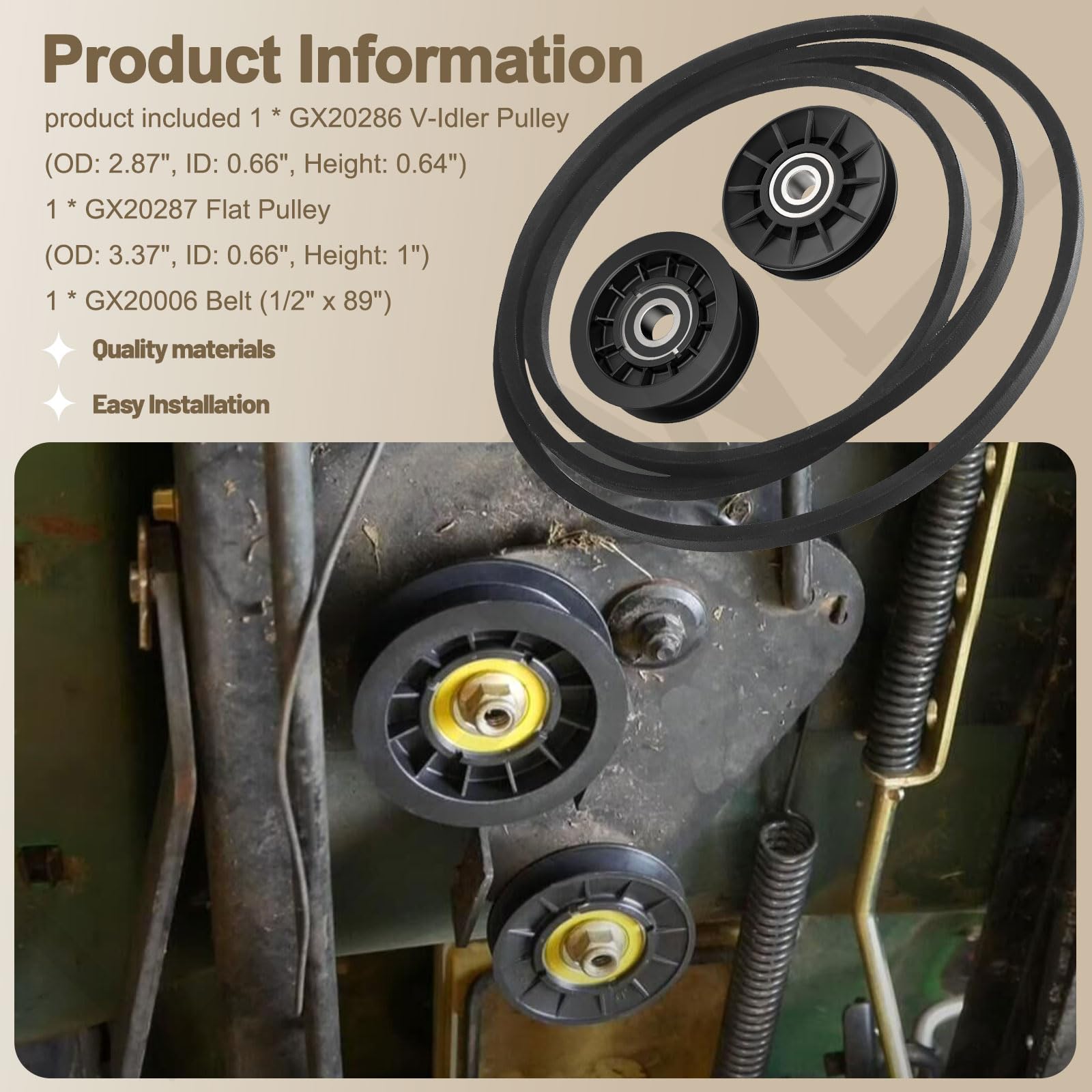 Kit di riparazione puleggia trasmissione cinghia trasmissione GX20286 GX20287 GX20006 per tosaerba John D-eere serie L100, sostituisce 1760097, 690409, 690409MA, GX20006
