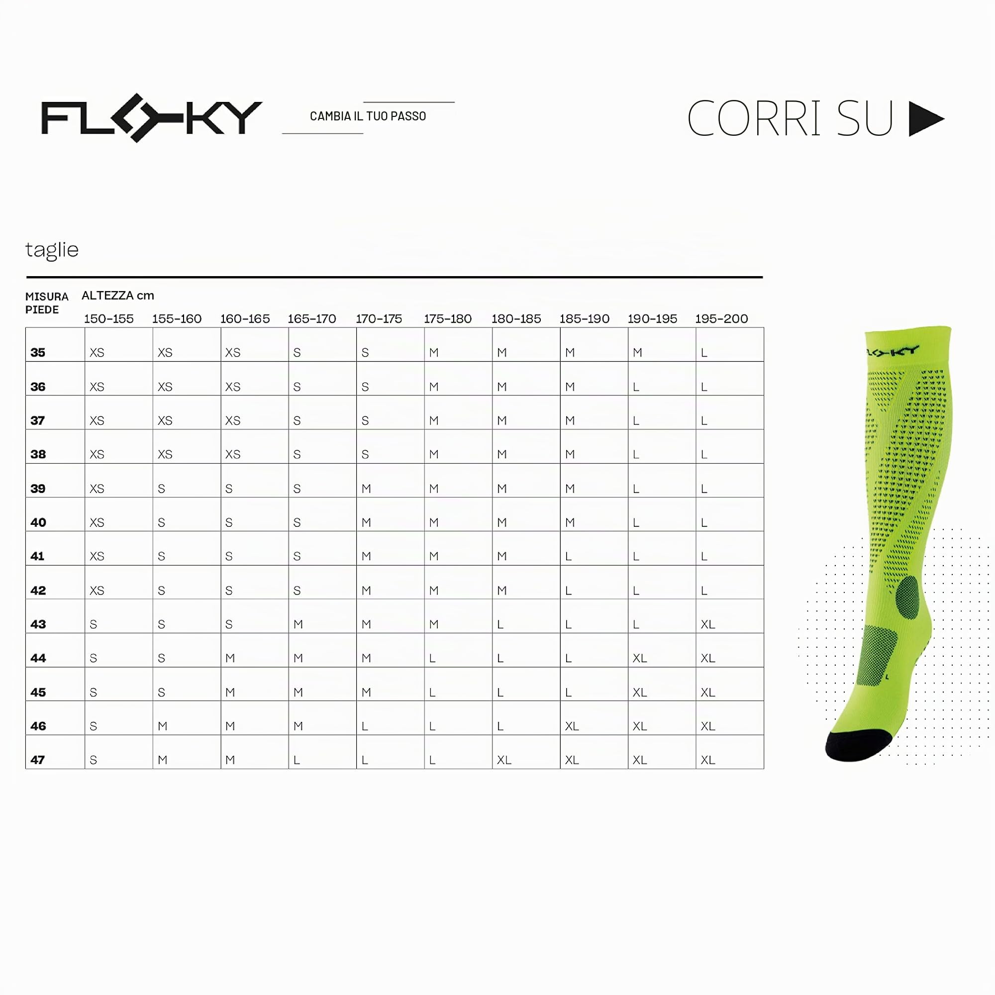 FLOKY, Calze Running Run-Up Long, Calze a Compressione Uomo e Donna, Adatte per attività di Lunga Durata Come Running e Trekking, Protezione dagli infortuni, Aumenta Le Prestazioni, Made in Italy
