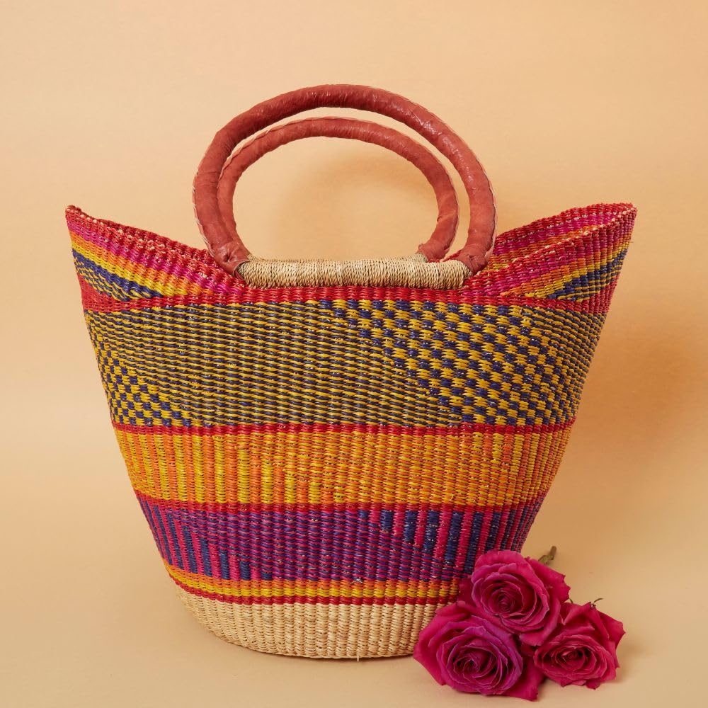 Yellow Orange Picnic Basket, Kitchen & Dining Storage, Reusable Grocery Bag, Countertop Fruits Holder, Farmers Market, Beach, Harvesting, Foraging, Decorative, Wicker, Woven, Boho Style