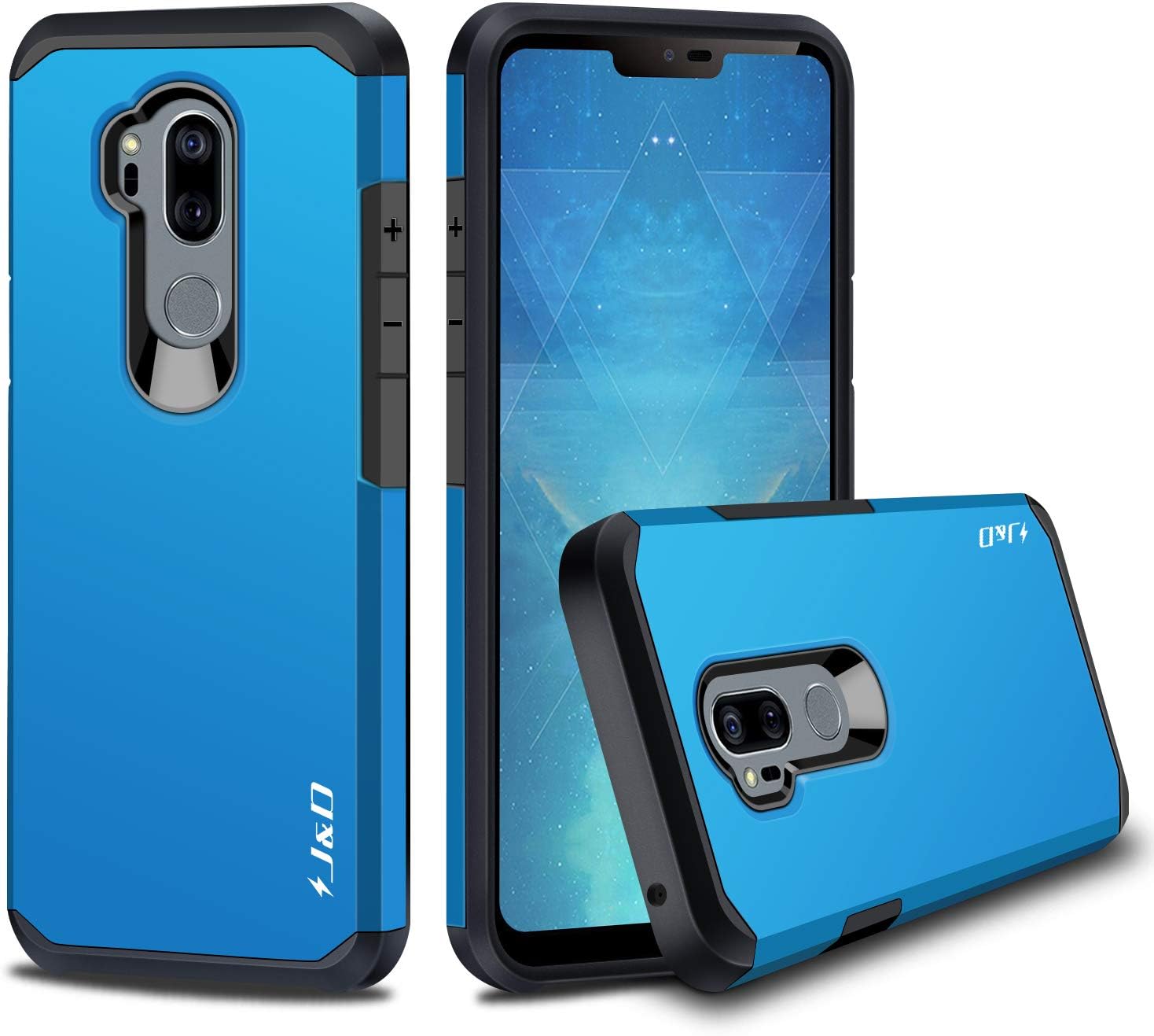 J&D Heavy Duty Dual Layer Hybrid Shock Proof Bumper Case for LG G7 ThinQ, Rugged Protective Cover, Blue
