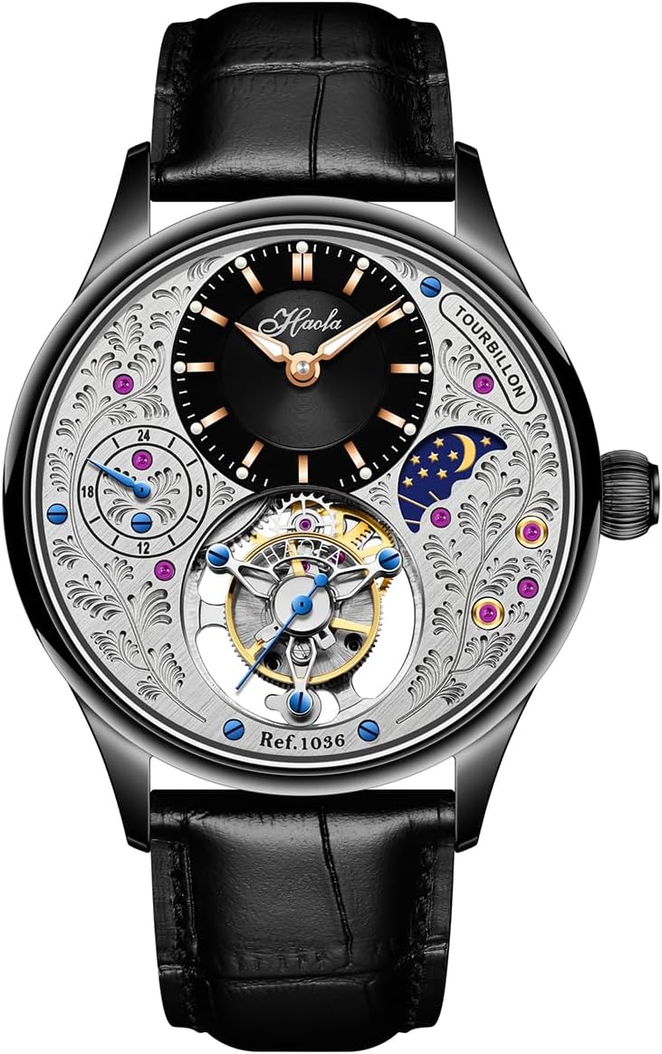 Haofa Flying Tourbillon Mechanical Men Watch GMT Day and Night Display Hand Wind Man Wristwatches Sapphire Crystal Luxury Watches for Men 1036