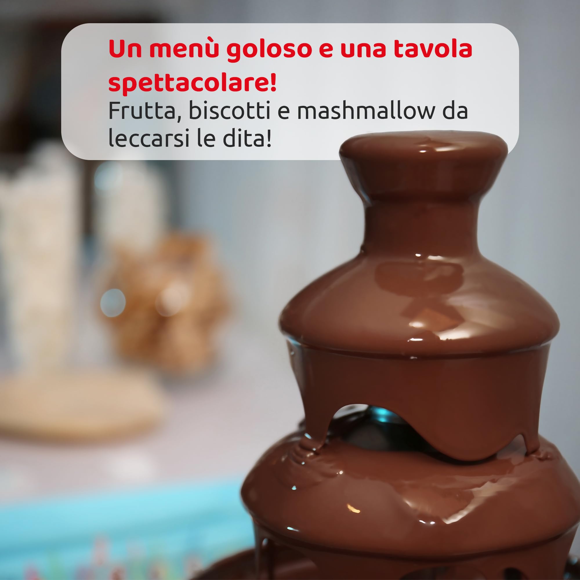 Melchioni Family Schokoladenbrunnen CHOCO mit 3 Stufen, mit Heizfunktion und Motorfunktion, 90 W, Rot