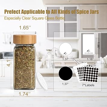 24 Pcs Spice Jars with Bamboo Lids 120ml Glass Spice Jars with Labels - Minimalist Blank Spice Labels Stickers, Black Labels Stickers, Collapsible Funnel