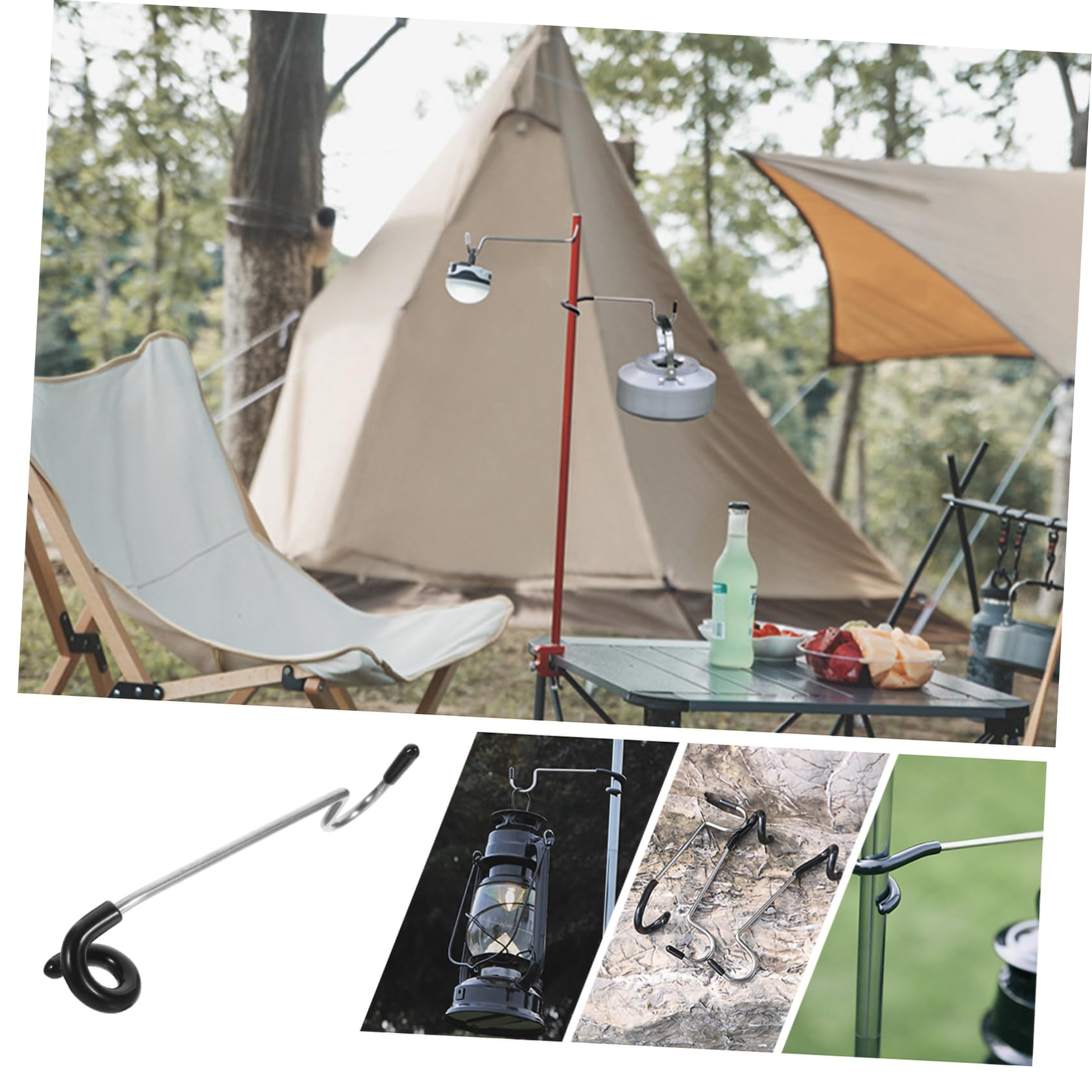balacoo 3sets Camping Lantern Hanger Stainless Steel Hooks Multi-Functional Outdoor Light Pole Hooks for Tent Bird Feeder Plant Wind Chime 3pcs*3