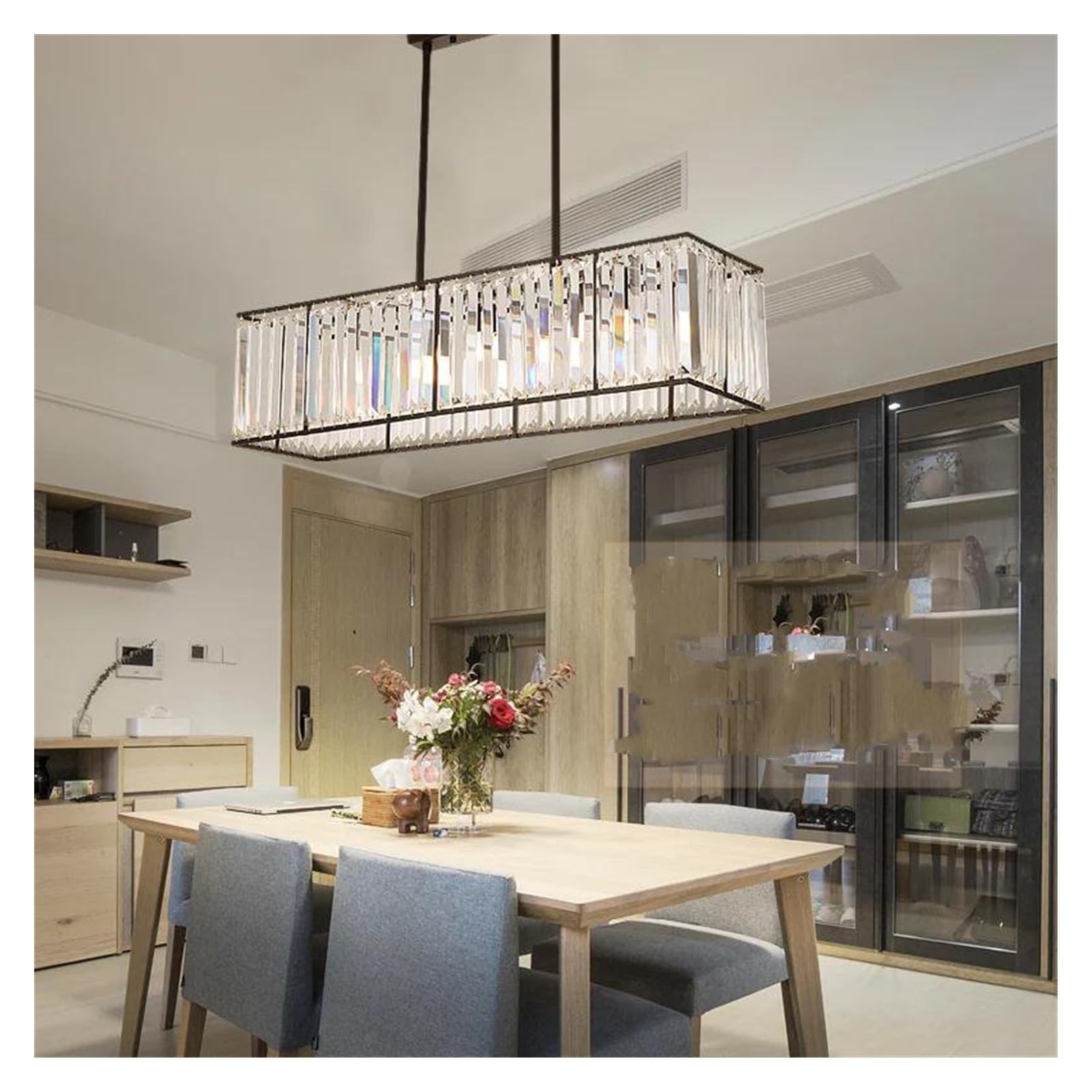 ASerZenith Postmodern Crystal Chandelier Long Restaurant Lighting Creative Living Room Lamp Villa Model Chandeliers,Hanging Light,Changeable-Big Black