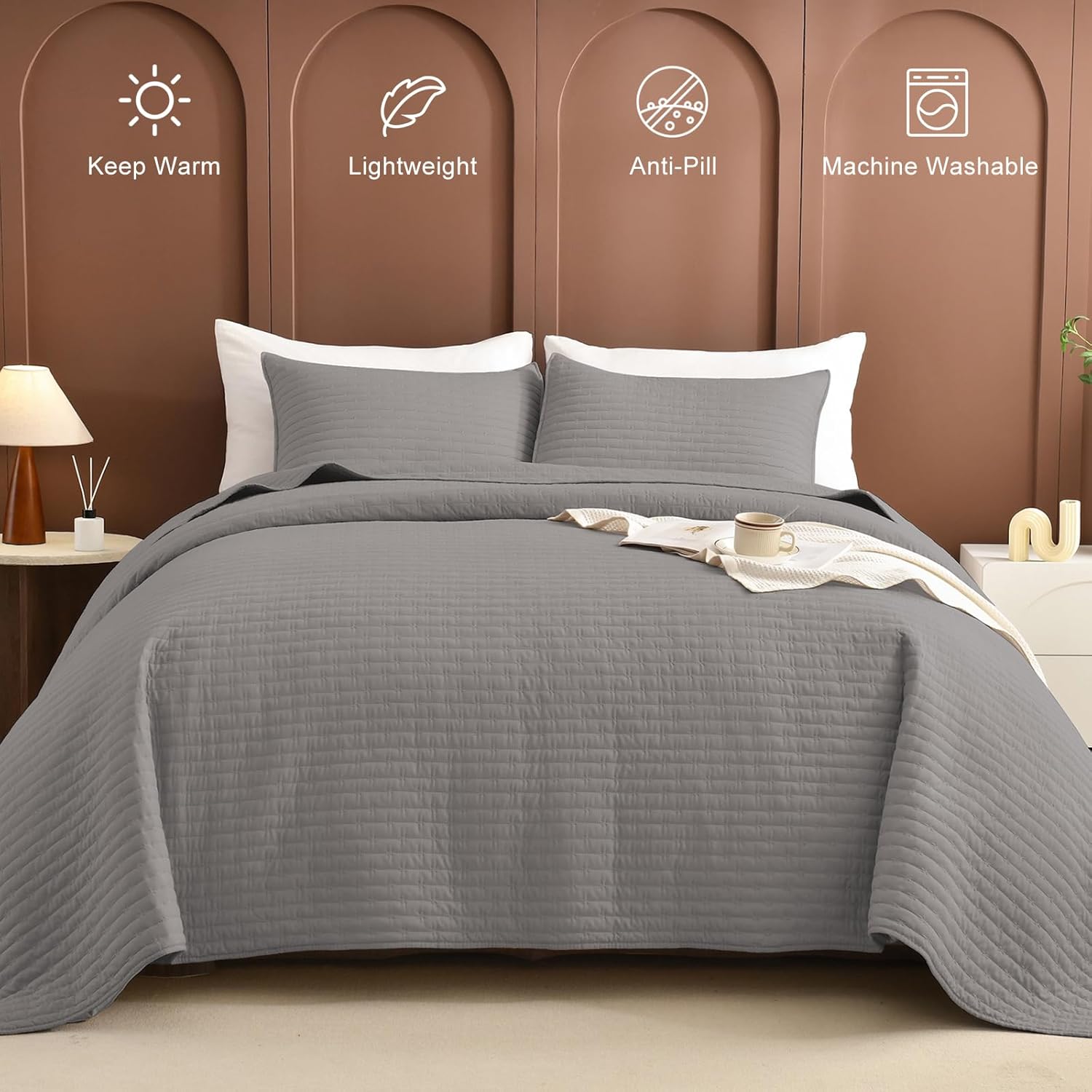 masaca oversized king quilt 120x120,grey lightweight oversized king bedspread,3 piece extra large modern gray california king coverlet set ultra soft oversized king 120x120 grey-cross pattern