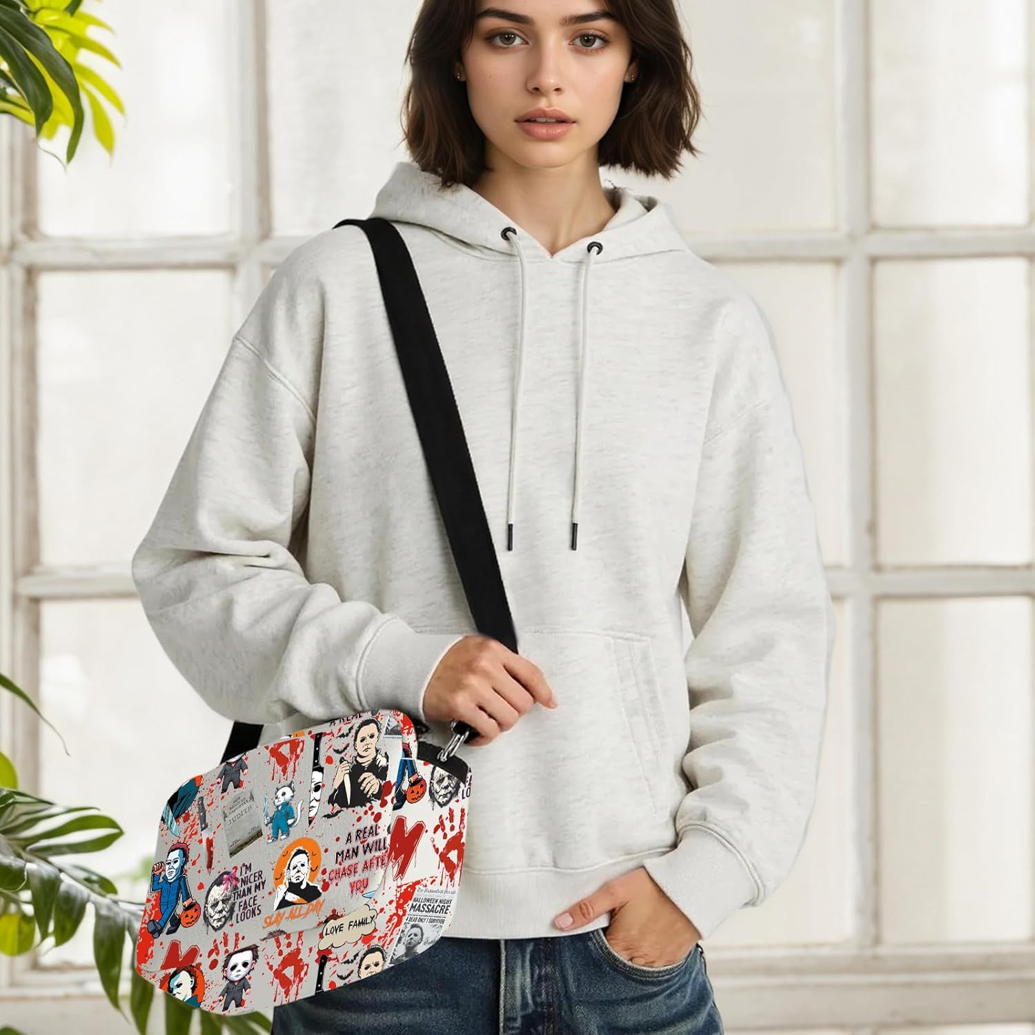 TSOTMO Horror Movie Horror Characters A Real Man Will Chase After You Crossbody Bag Halloween Scary Halloween Movie Gift - Image 3