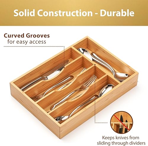 Miniatura 3 de Umilife Organizador de cajones de cocina de bambú, soporte de bandeja de cubiertos de 9 pulgadas para cajón pequeño, organizador de madera para