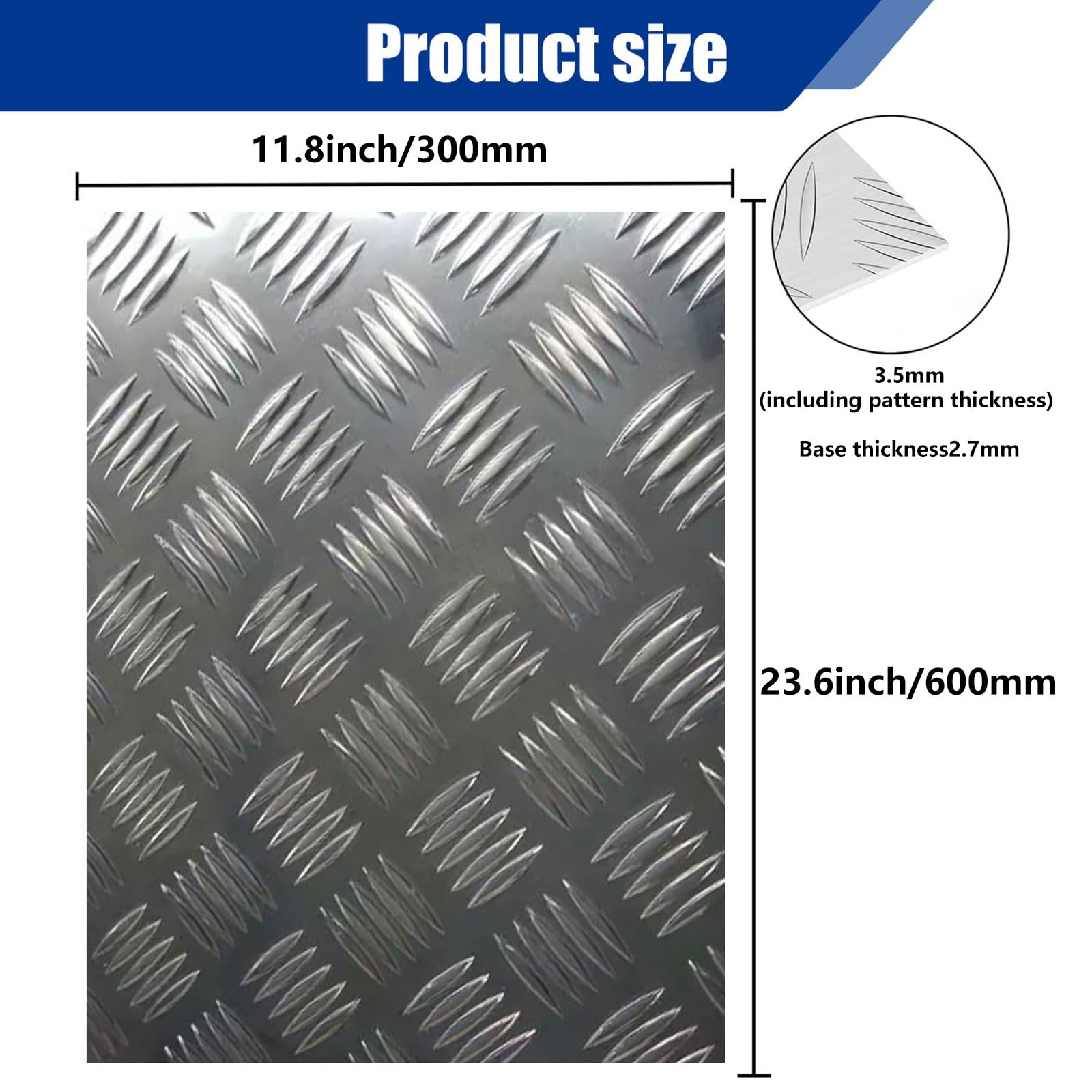 Lámina de aluminio diamantada, placa rodadura, antideslizante y resistente a la corrosión for pisos industriales, garajes cajas camionetas(300mm*600mm*3.5mm)