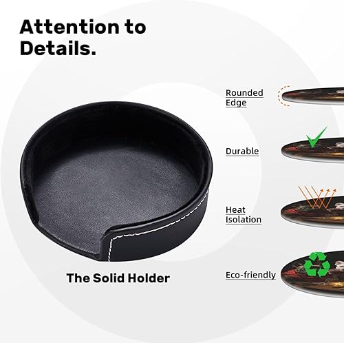 Miniatura 6 de Juego de 6 posavasos divertidos de Bulldogs franceses para bebidas, juego de 6 posavasos de cuero con soporte, regalo para inauguración de la casa,