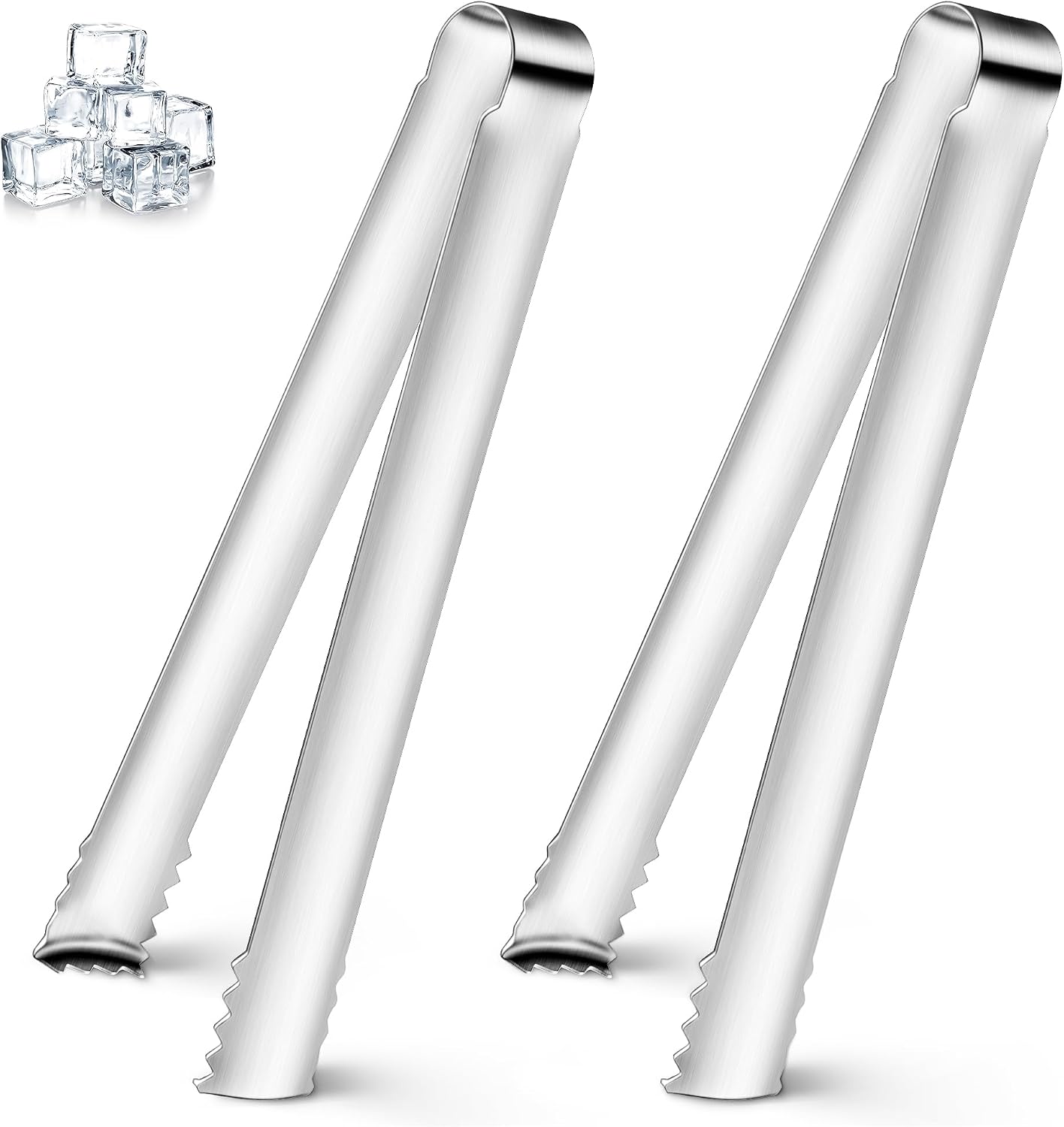 2PCS Ice Tongs with Teeth, Stainless Steel Cocktail Tongs, Ice Bucket Tongs