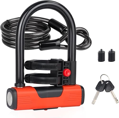 ZUKKA Candado de bicicleta antirrobo resistente con cable de acero de seguridad, cerraduras en U para bicicleta con llaves y soporte de montaje