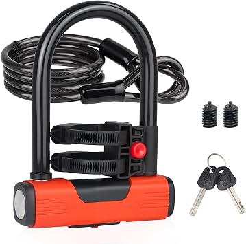 Bike U-Lock High-Security Steel Cable, Bolt Cutter & Hydraulic Resistant, Easy Locking System for Bicycles, Motorcycles, Scooters Includes 3 Keys