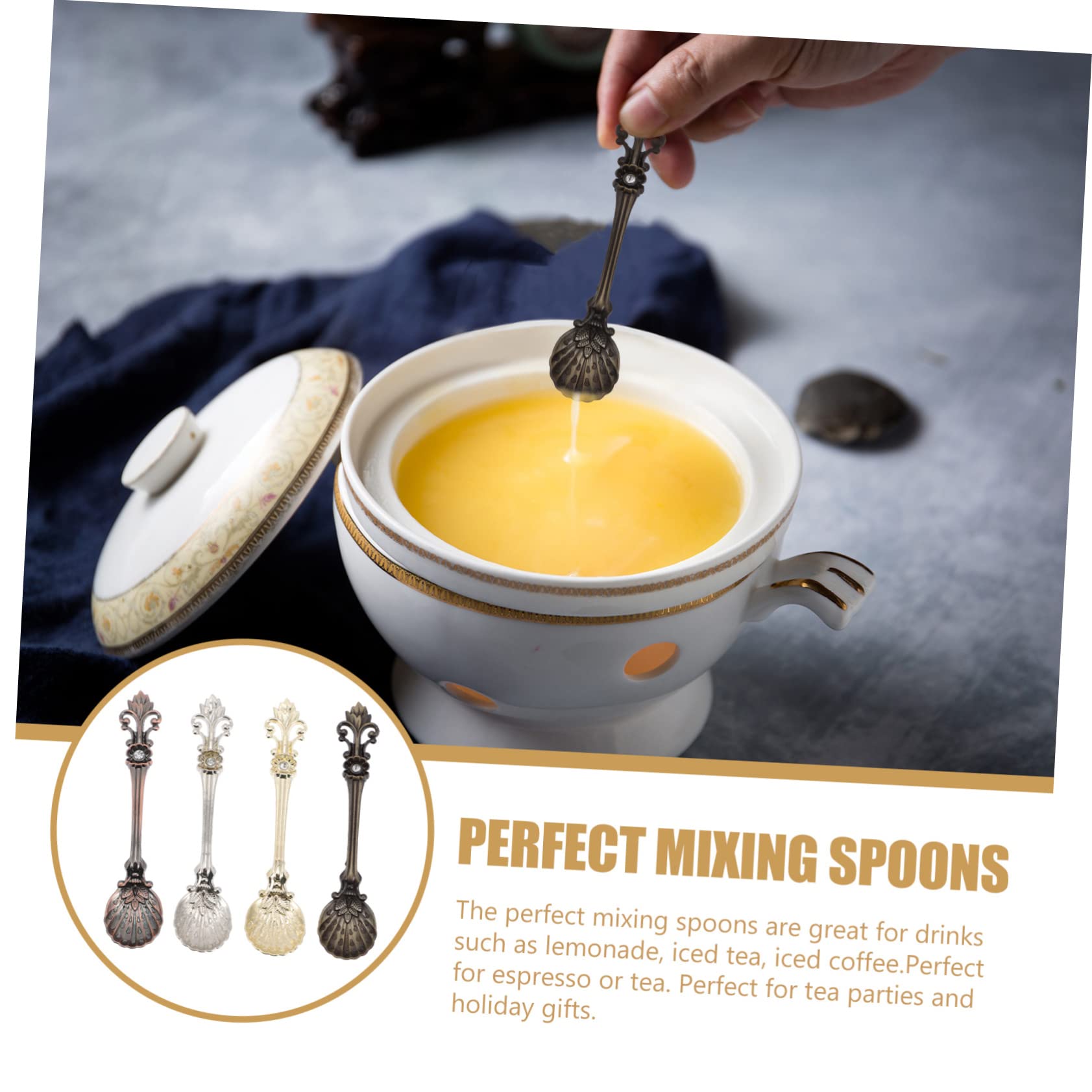 BESTOYARD Set di 4 Cucchiaini da Caffè in Lega di Zinco Superficie Liscia e Antiruggine, Stile Retrò Elegante per Dessert e Tè, per Uso Quotidiano
