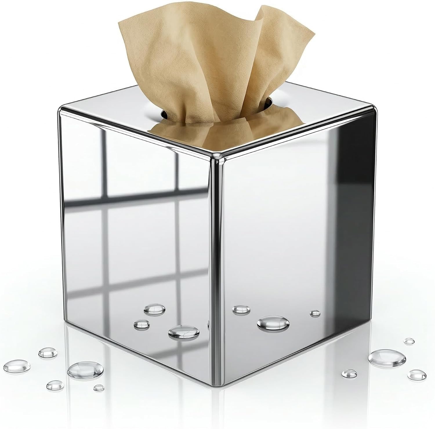BESPORTBLE Silver Tissue Box Cover - Square Plastic Chrome Holder with Waterproof Base for Bathroom Decor and Accessories - Modern Tissues Cube Boxes for Vanity - for Home
