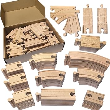 Wooden Train Tracks, 44Pcs Track Expansion Wooden Railway System
