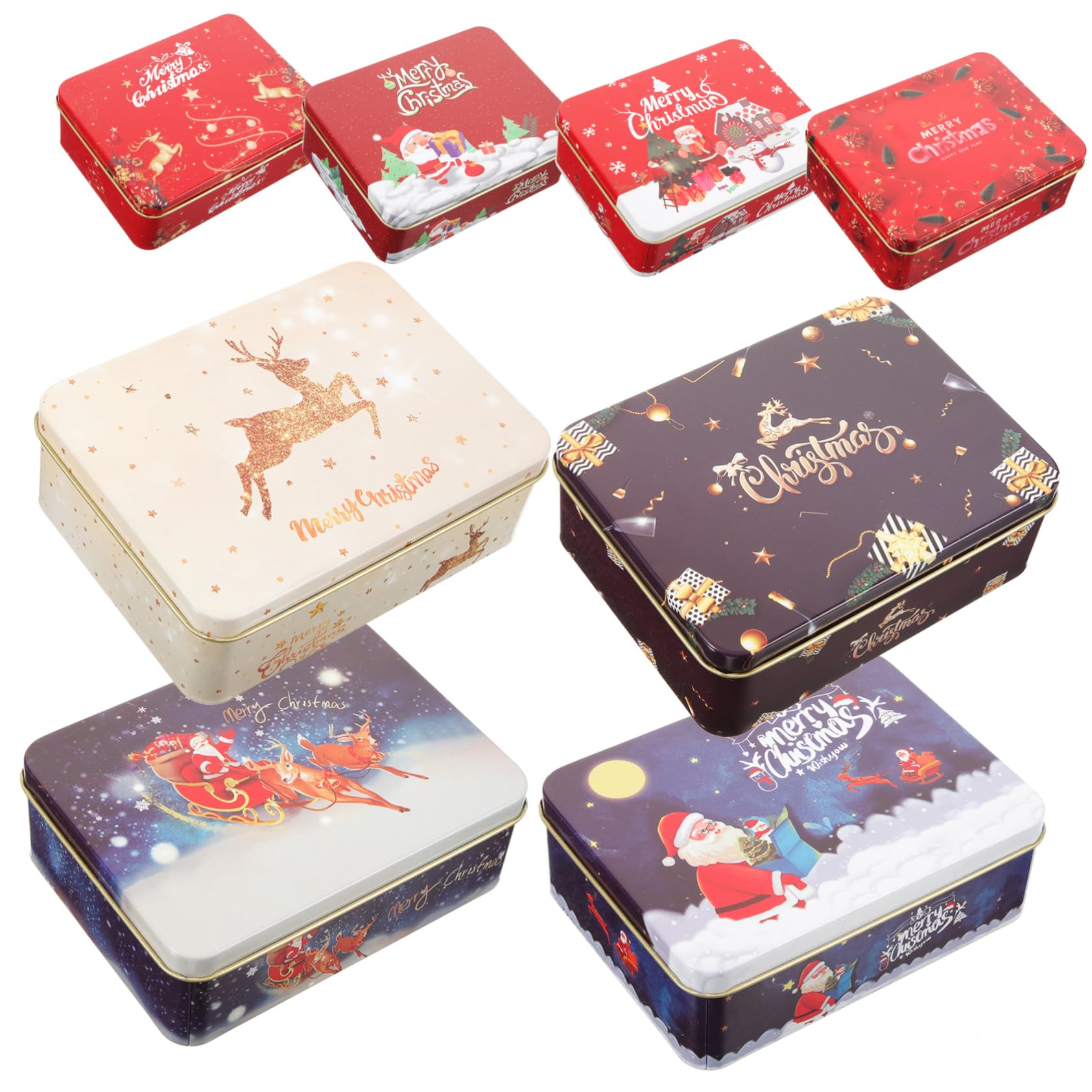 Mipcase 8 Teiliges Kleine Blechdosen mit Deckel Weihnachtskarton Metallboxen für Geschenke Kekse Karten Festliche Aufbewahrung Stabile Vorratsdose mit Weihnachtlichem Design