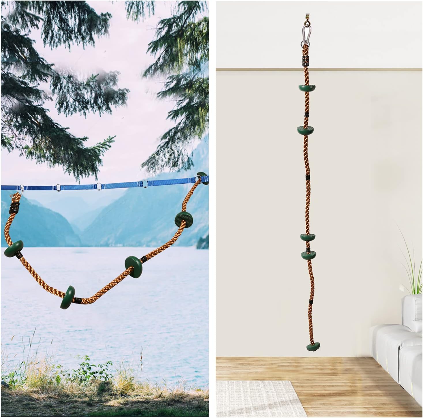 RedSwing 6.5 ft Climbing Rope for Kids with Platform Foot Holder, Swing Set Accessories for Outdoor Playground Backyard Ninja line