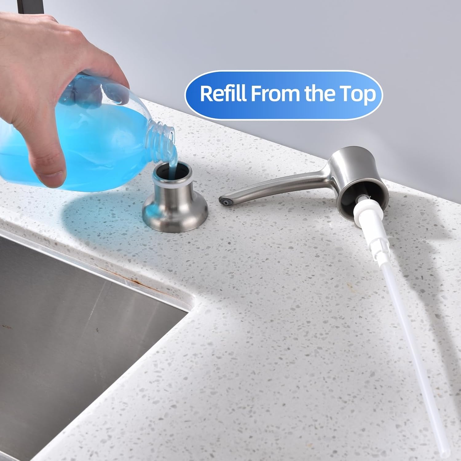 Soap Dispenser for Kitchen Sink Built in, 360° Swivel ABS Pump with 11OZ Bottle,Kitchen Sink Soap Dispenser Brushed Nickel