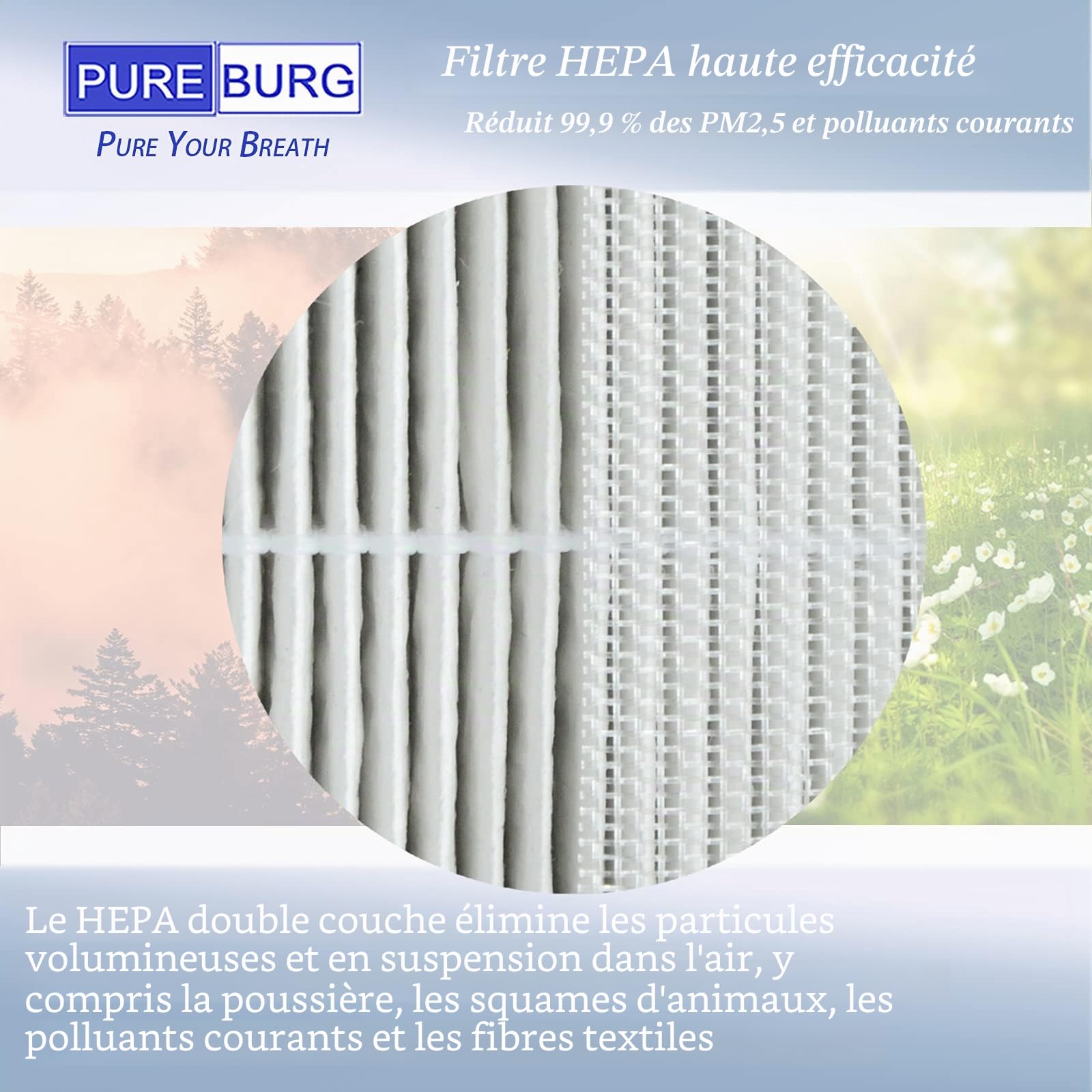 PUREBURG FY2180 Filtre de rechange compatible avec purificateur d'air Philips AC2936/33 série 2000i, filtre à charbon actif H13 HEPA en 3 étapes