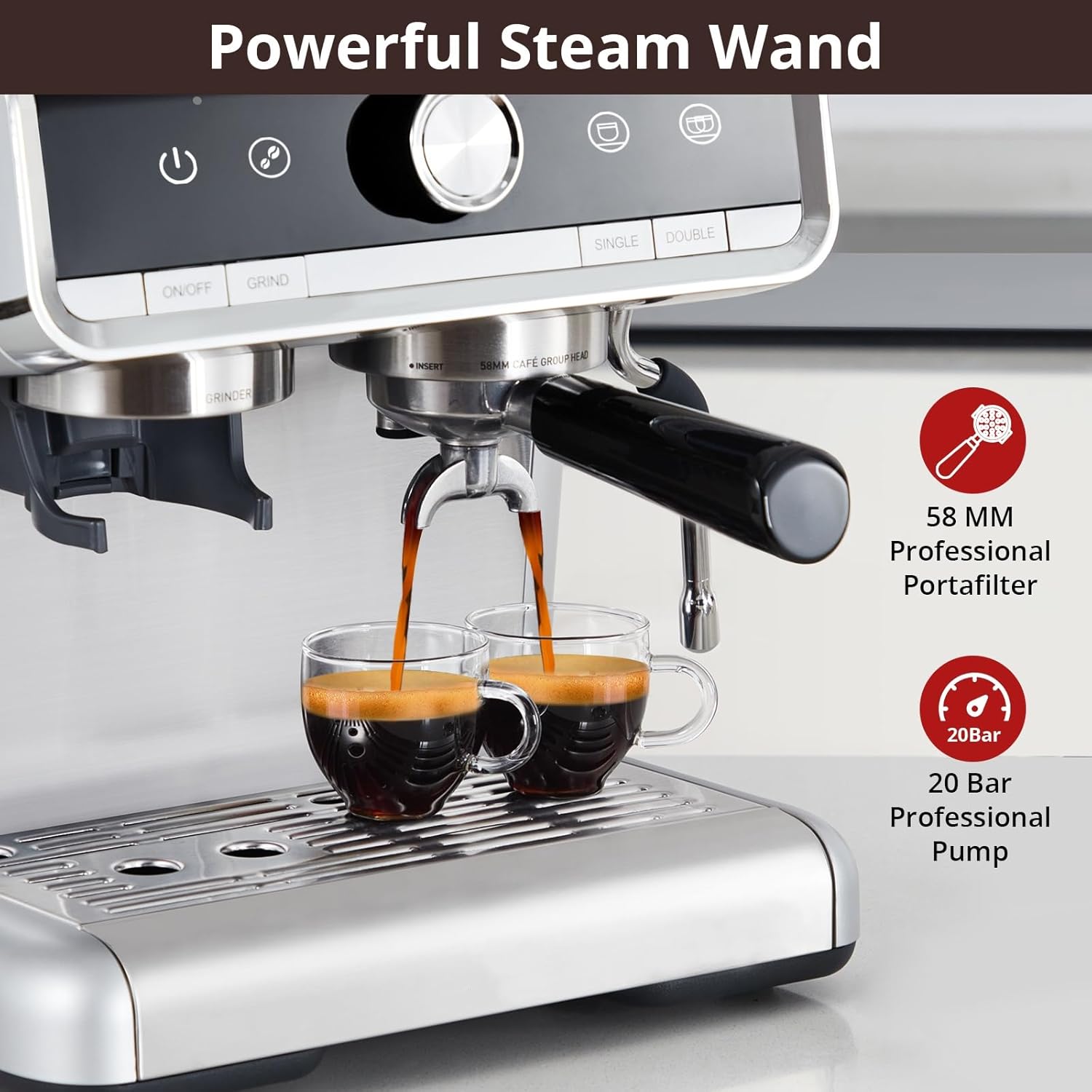 Espresso Maker with Milk Frother - 20 Pressure, 2.8L Tank, Barista Kit, Cappuccino, Macchiato
