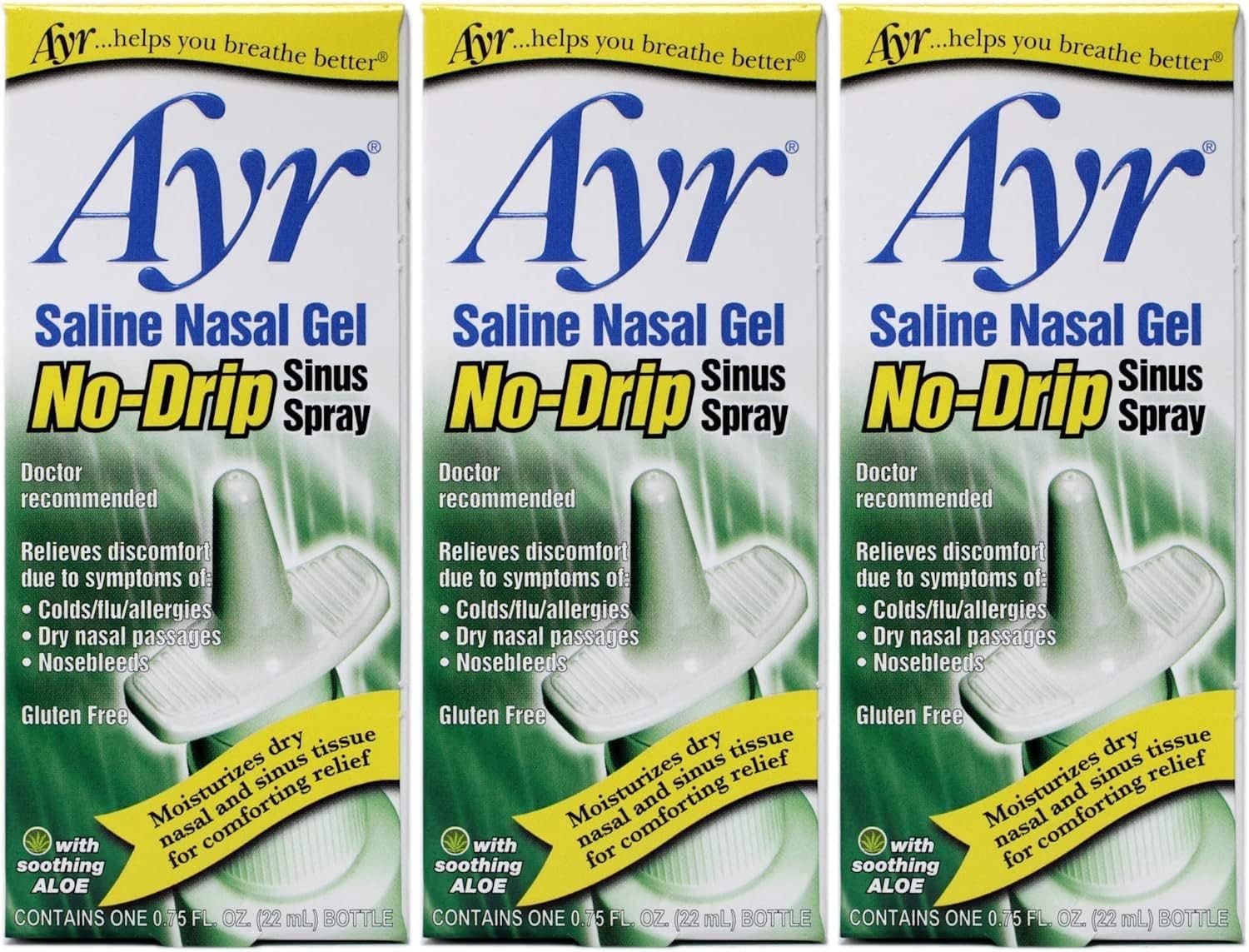 Ayr Saline Nasal Gel, No-Drip Sinus Spray - Buy Packs and SAVE (Pack of 3)