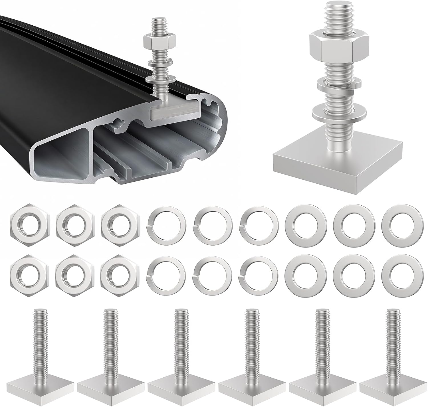 6 Pack T Slot Bolts for Roof Rack Cross Bars | M6x30mm Stainless Steel Square Track Adapters | 4mm Thick | Easy-Fit