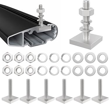 6 Pack T Slot Bolts for Roof Rack Cross Bars | M6x30mm Stainless Steel Square Track Adapters | 4mm Thick | Easy-Fit