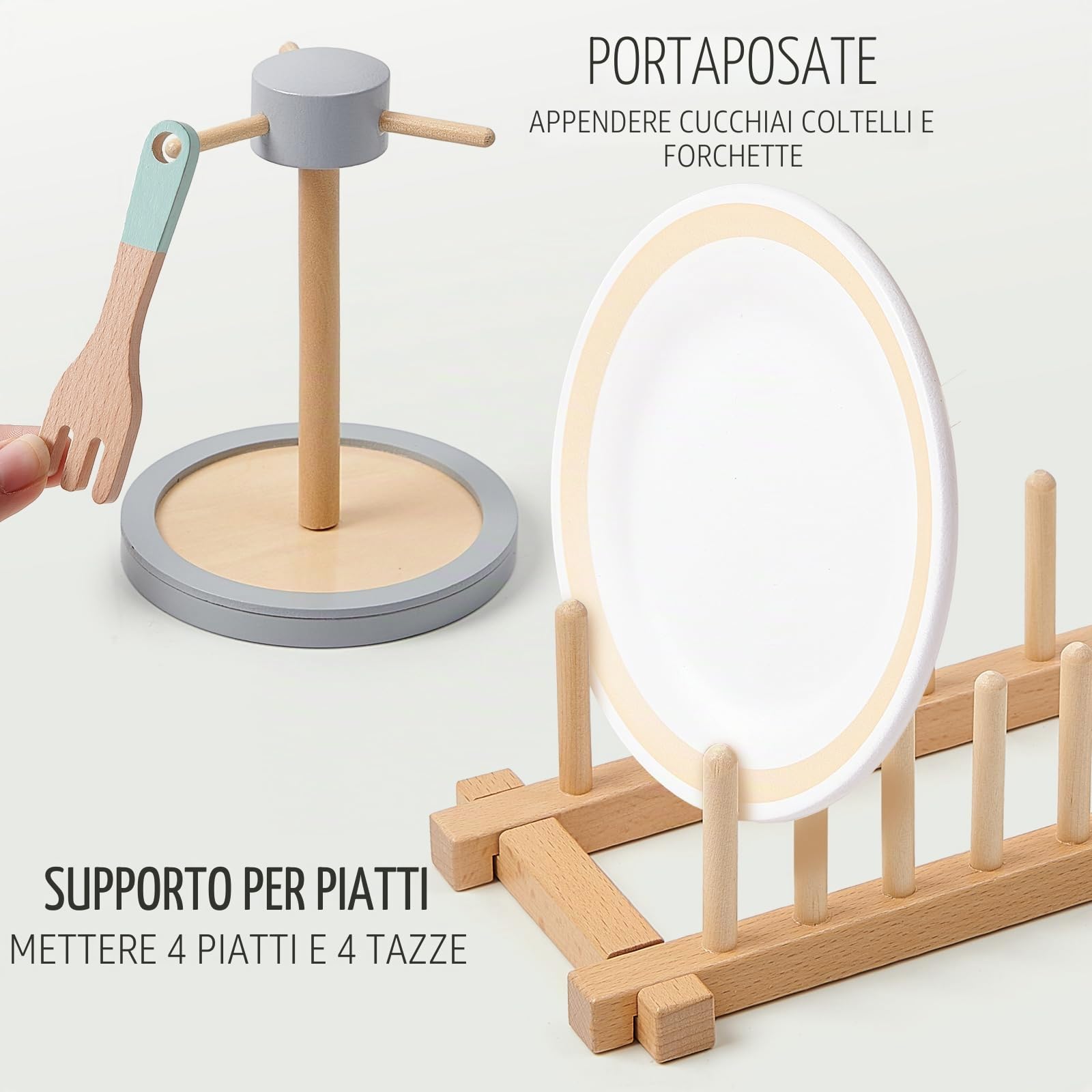 Atoylink Accessori da Cucina per Bambini in Legno, Accessori da Cucina Piatti e Stoviglie Accessori da Cucina per Giochi Gioco di Ruolo Regalo per Ragazze Ragazzi 3 4 5 6 7 8 Anni