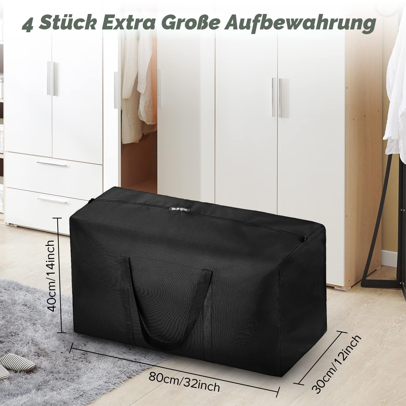 4 Stück extra große Reisetasche, faltbar, wasserdicht, 600D Oxford-Tuch, robuste Reisetaschen für Männer und Frauen, Starke Umzugskartons für Haus, Gepäcktaschen, Schwarz, Reisen