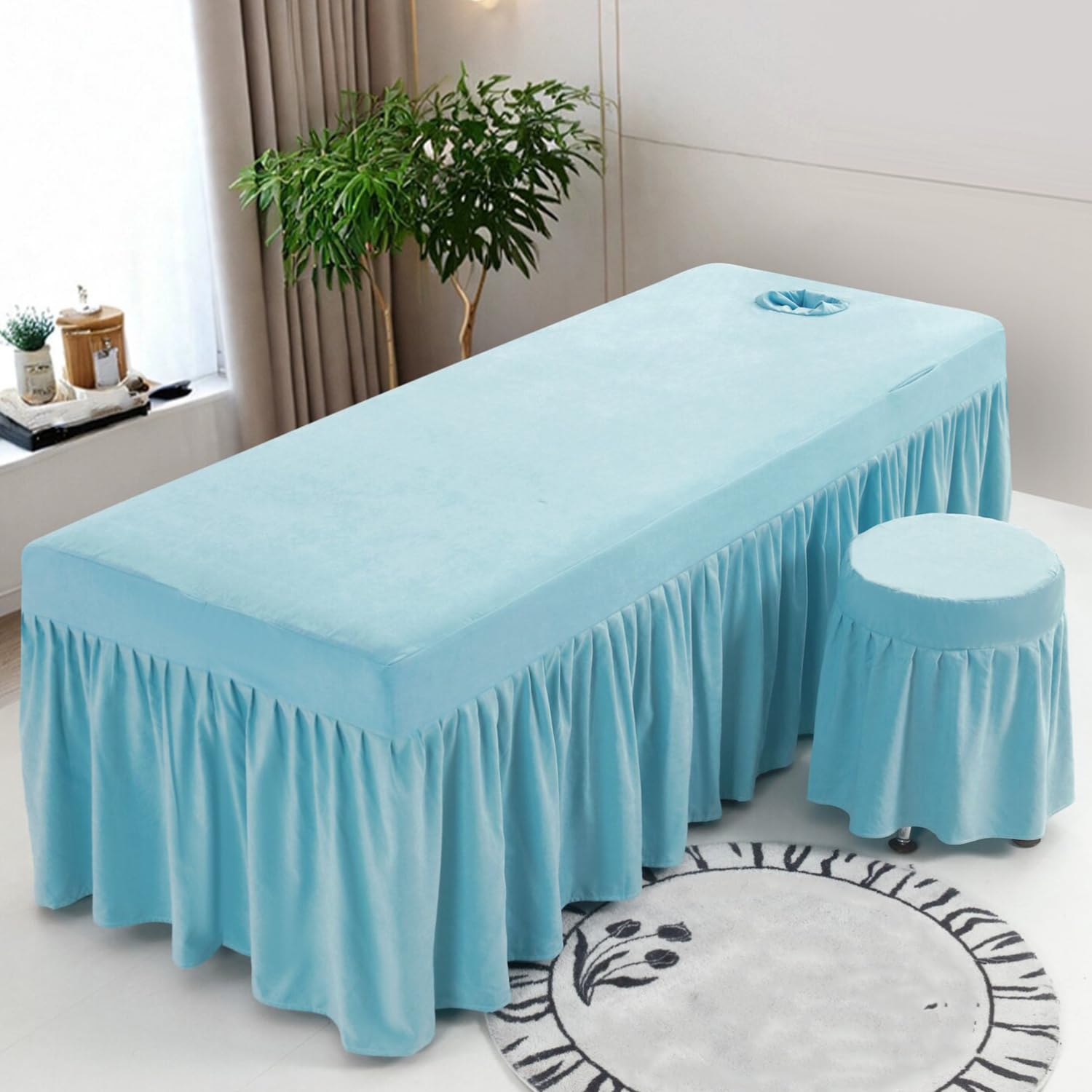 LDLCYCN Massage Bed Cover with Face Hole Spa Bed Skirt Beauty Salon Mattress Cover