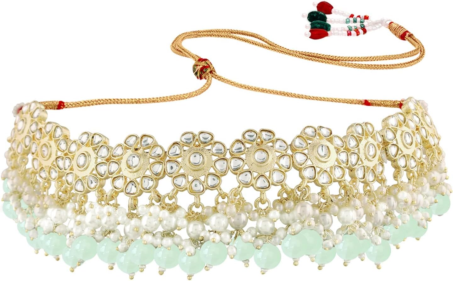 I Jewels Gold Plated Indian Wedding Bollywood Kundan & Pearl Studded Choker Necklace JewelleySet For Women (K7213) - Image 4
